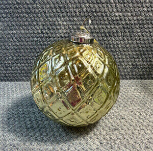Kugel Style Gold Mercury Glass Ball Christmas Ornament 5" with Diamond Pattern